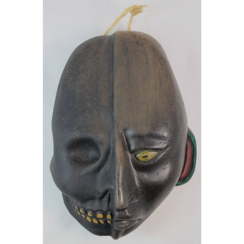 Mesoamerican Elongated Skull Clay Duality Mask Life & Death Wall Hanger